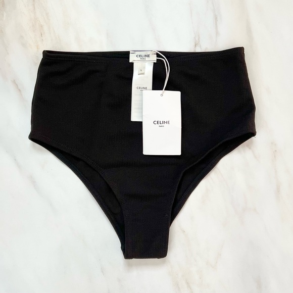 🆕 CELINE Ribbed Cheeky Bikini Swim Bottom Women Large Black - Picture 2 of 9